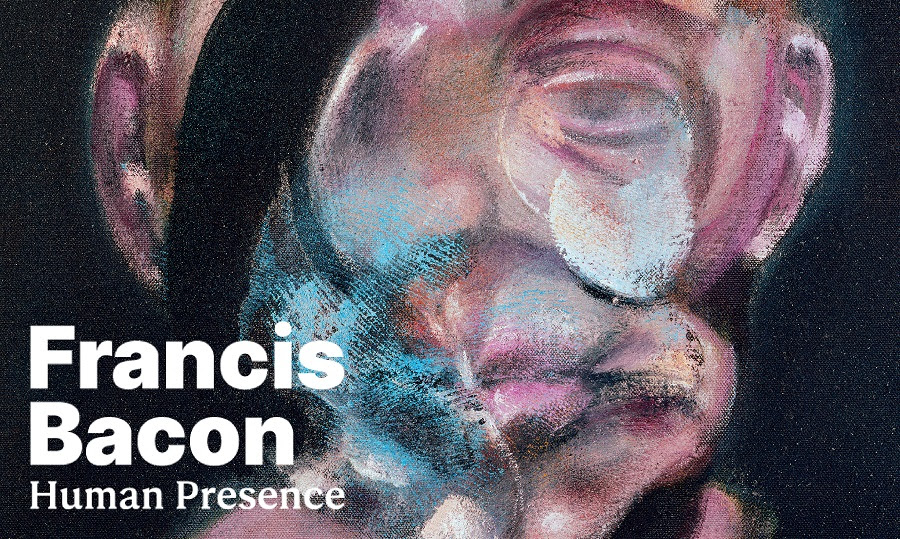 [IMAGE] A painted self-portrait where the face and neck appear to float on a dark background. The face is distorted with a swirl of movement rushing through the shades of light pink and blue.