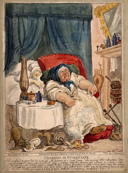 An illustration called Miseries of Human Life, after Rowlandson 1807, featuring two women looking miserable 